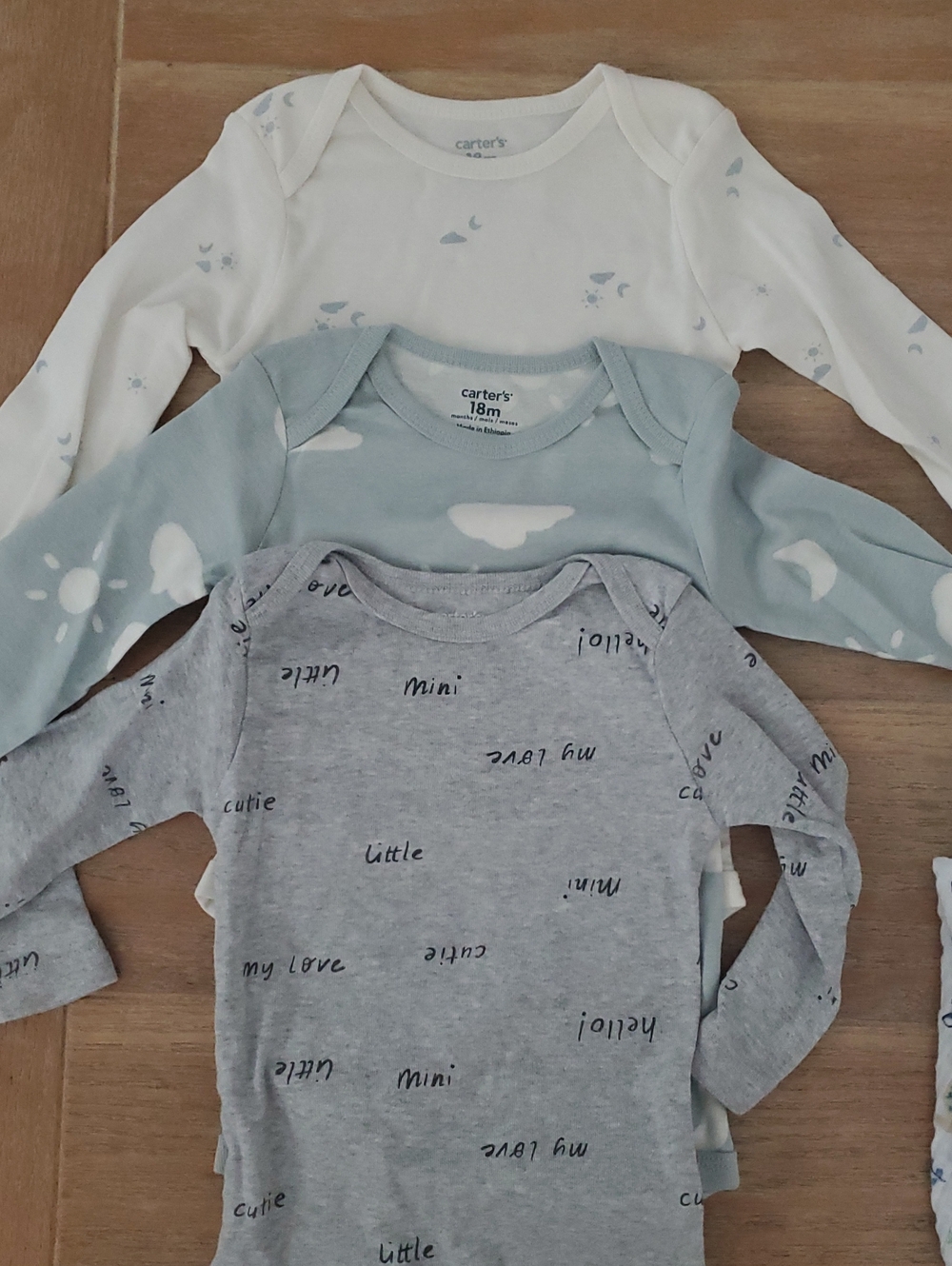 Carter's Neutral Cloud & Word Print Long Sleeve Bodysuit 3-Pack